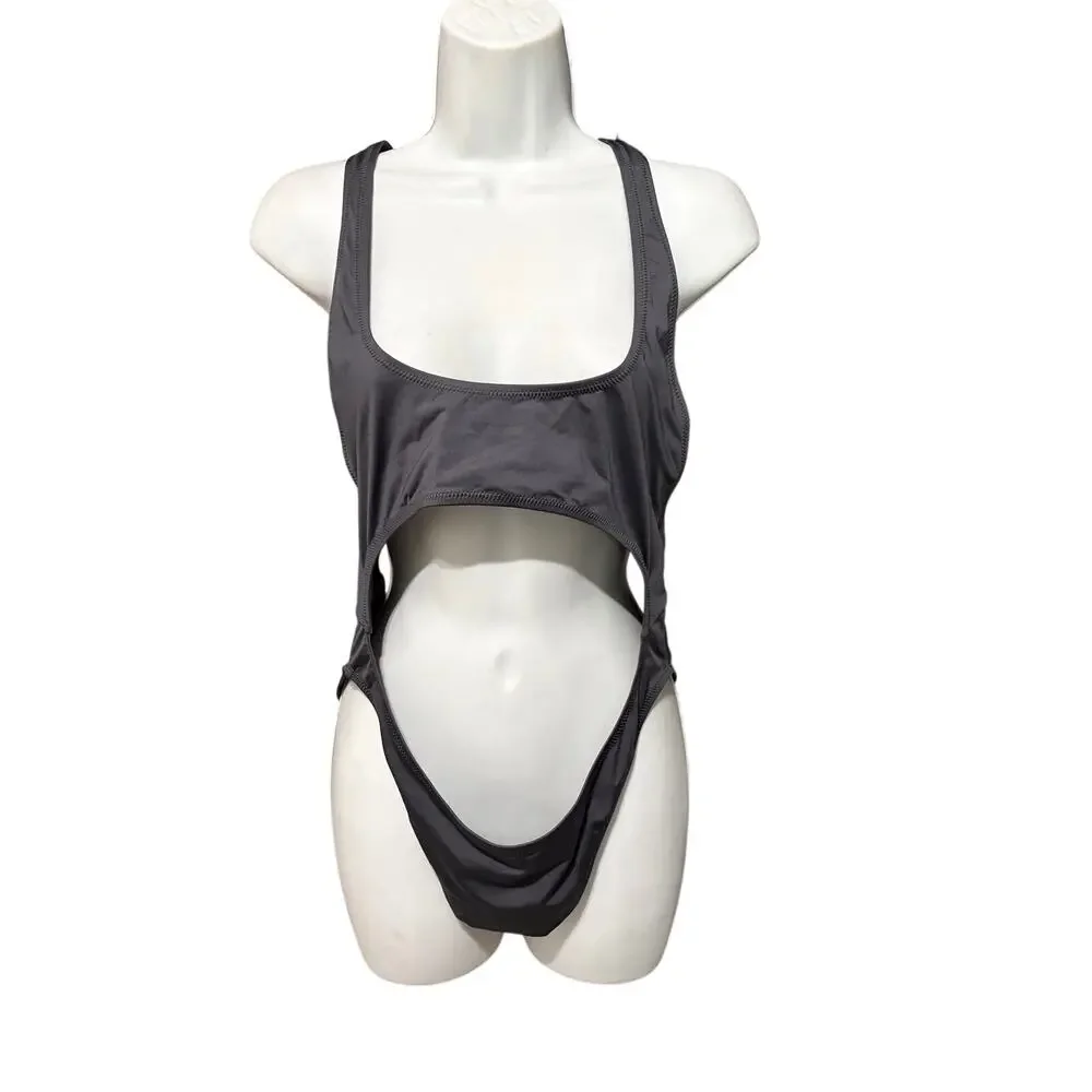 SKIMS Cut Out One Piece Swimsuit Charcoal Gray High Cut Size Large